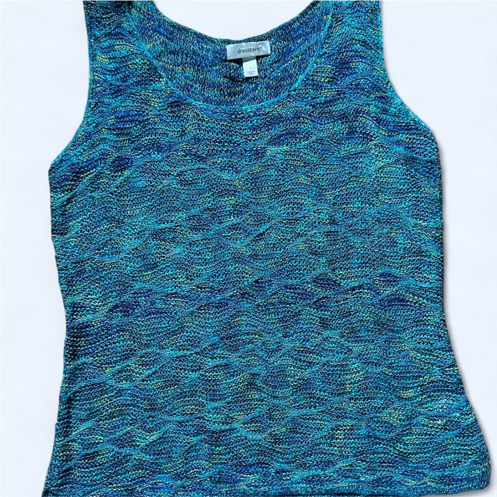 Dressbarn Large Crochet Sweater Blue Sleeveless Tank